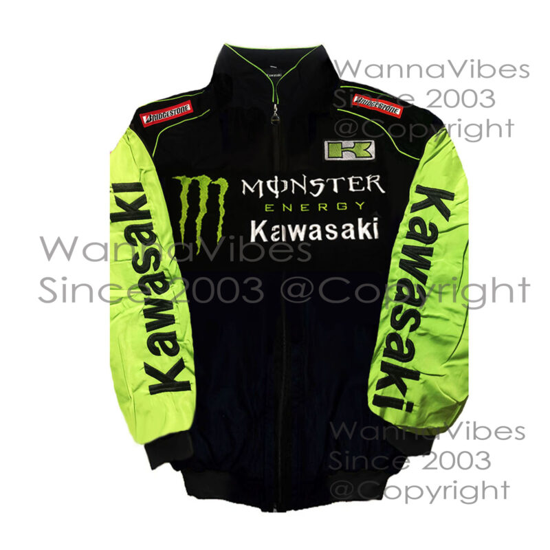 Kawasaki Monster Racing Team Pit Crew Motorcycle Jacket Moto GP MotoGP Motorsport Autosport Vintage Retro Race Racer Gear Automobile Suit Top Crew Club Jackets Coat Coats_front_image